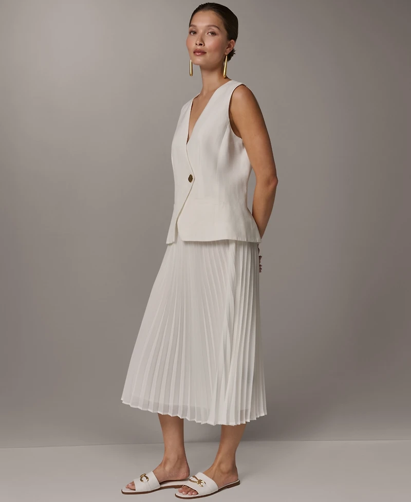 Donna Karan New York Women's Sleeveless V-Neck Vest and Pleated Skirt, 2-Piece Set Dress