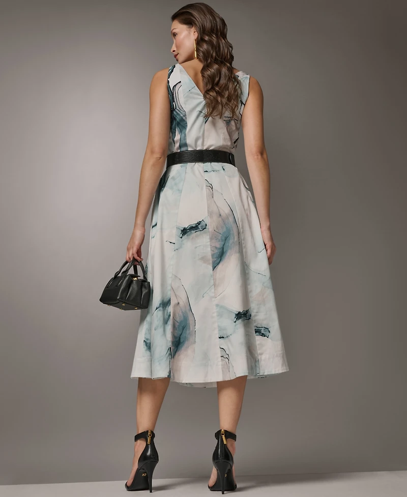 Donna Karan New York Women's Printed V-Neck Midi Dress
