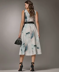 Donna Karan New York Women's Printed V-Neck Midi Dress