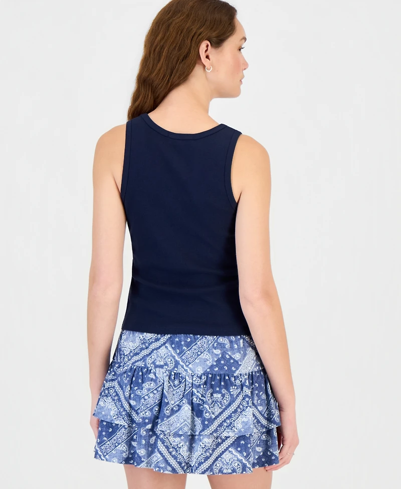 Hippie Rose Juniors' Embroidered Ribbed Sleeveless Top