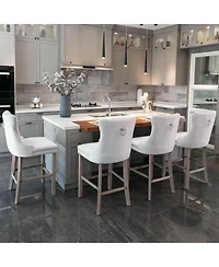 Set of 2 Velvet Counter Height Stools, 26.3" Button Tufted Upholstered Kitchen Island Chairs with Back -The Pop Home