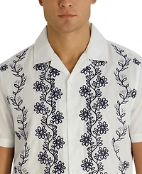 Karl Lagerfeld Paris Men's Regular Fit Short-Sleeve Floral Embroidered Shirt
