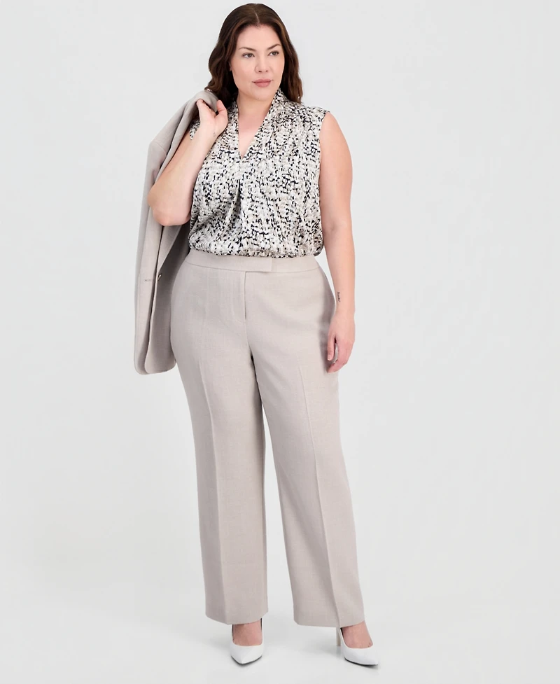 Kasper Plus Flat-Front Extended-Tab Trousers