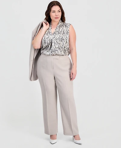 Kasper Plus Flat-Front Extended-Tab Trousers