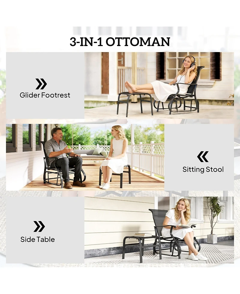Outsunny Outdoor Glider with Ottoman, High Back Patio Glider Set