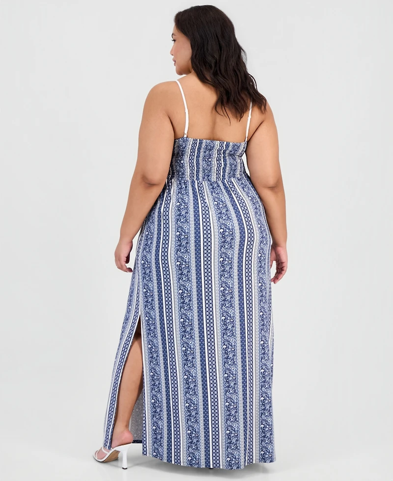 Planet Heart Trendy Plus Lace-Bodice Printed-Skirt Maxi Dress