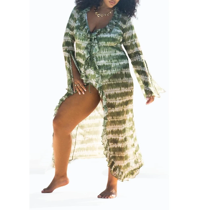 Fashion-szn Curve Women's Curve Tie Dye Ruffle Resort Kaftan