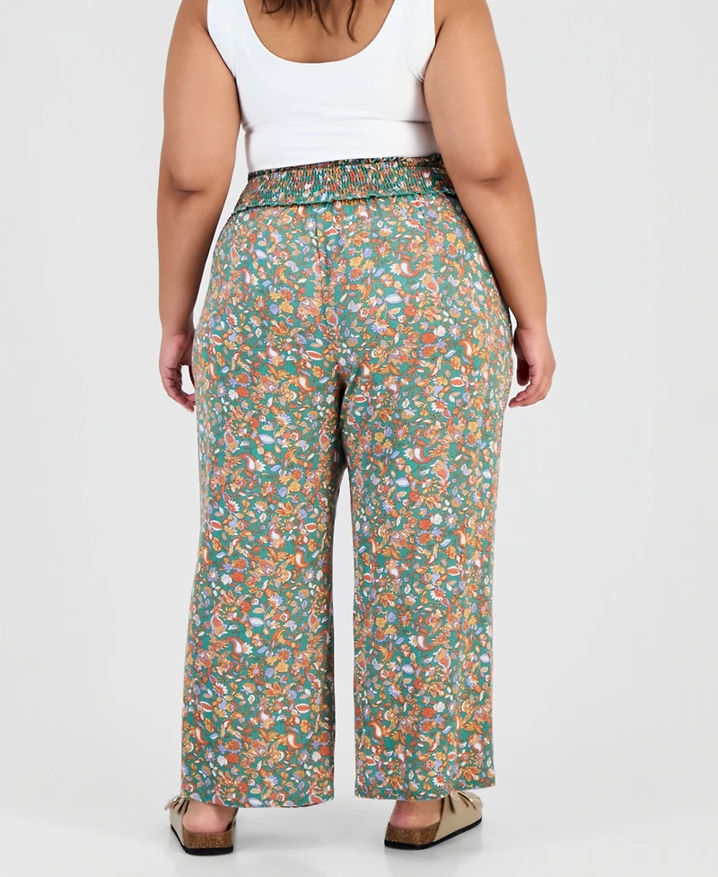 Kingston Grey Trendy Plus Printed Smocked-Waist Wide-Leg Pants