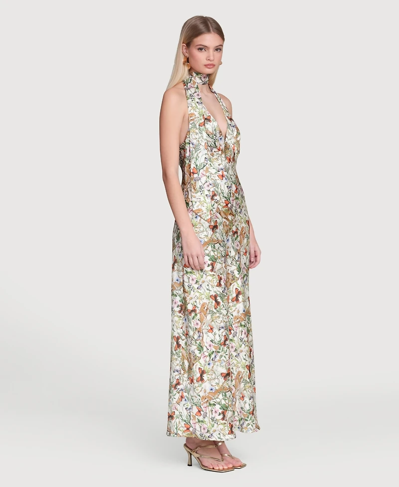 Avec Les Filles Women's Printed Halter Scarf-Tie Maxi Dress