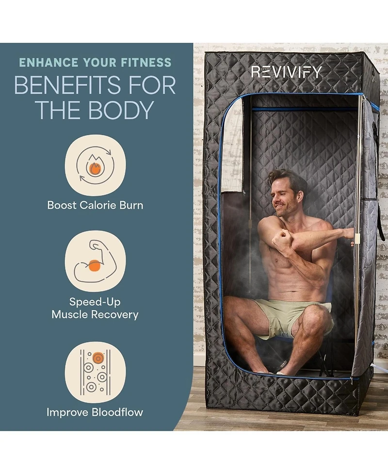 LifePro Revivify Mini Portable Sauna Box – Foldable Personal Steam Sauna Tent for Home Use with Adjustable Heat & Timer – Includes Chair