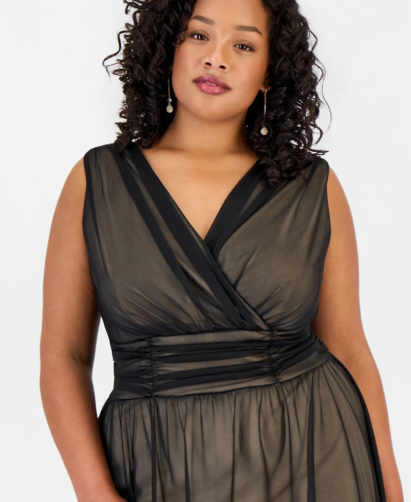 Connected Plus Matte Chiffon Sleeveless V-Neck Dress