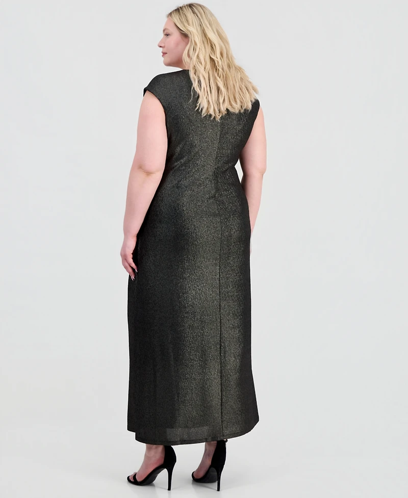 Connected Plus Metallic Cap-Sleeve Dress