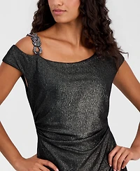 Connected Petite Jacquard Asymmetric Dolman-Sleeve Sheath Dress
