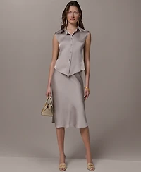 Donna Karan New York Petite Sleeveless Collared Neck Shirt