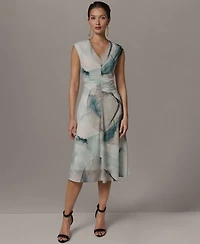 Donna Karan New York Petite Printed V-Neck Midi Dress