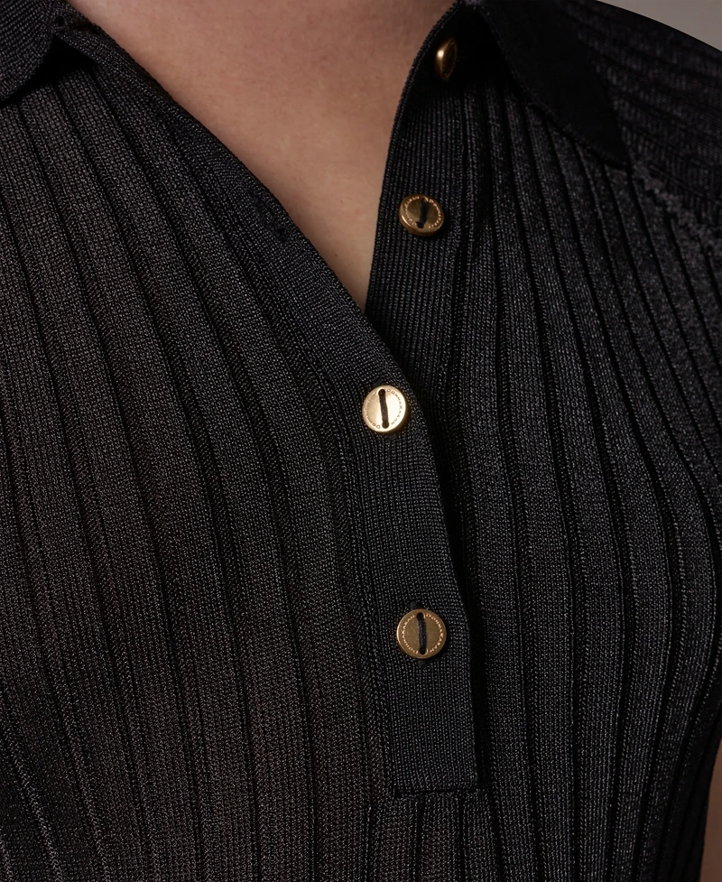 Donna Karan New York Petite Short-Sleeve Polo Sweater Top