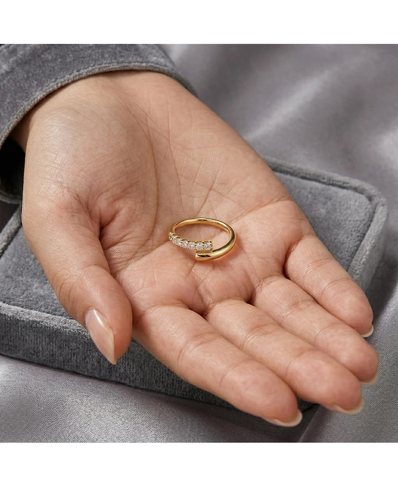 14k Yellow Gold Plated with Cubic Zirconia Bypass Stacking Ring Sterling Silver