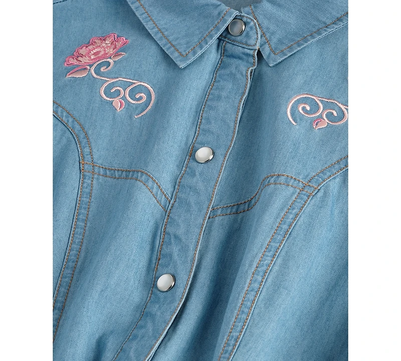 Scotch & Soda Girls' 7-16 Embroidered Short-Sleeve Denim Shirtdress