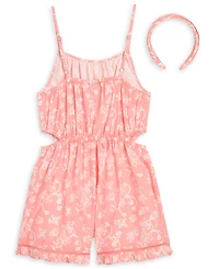 Scotch & Soda Girls' 7-14 Floral-Print Crochet-Trim Sleeveless Romper and Headband, 2-Piece Set