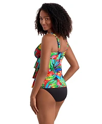 ShapeSolver Women's Printed Tiered V-Neck Tankini Top