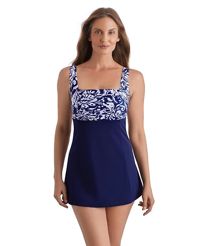 ShapeSolver Women's Square Neck Princess Seam Swim Dress
