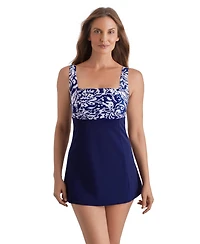 ShapeSolver Women's Square Neck Princess Seam Swim Dress