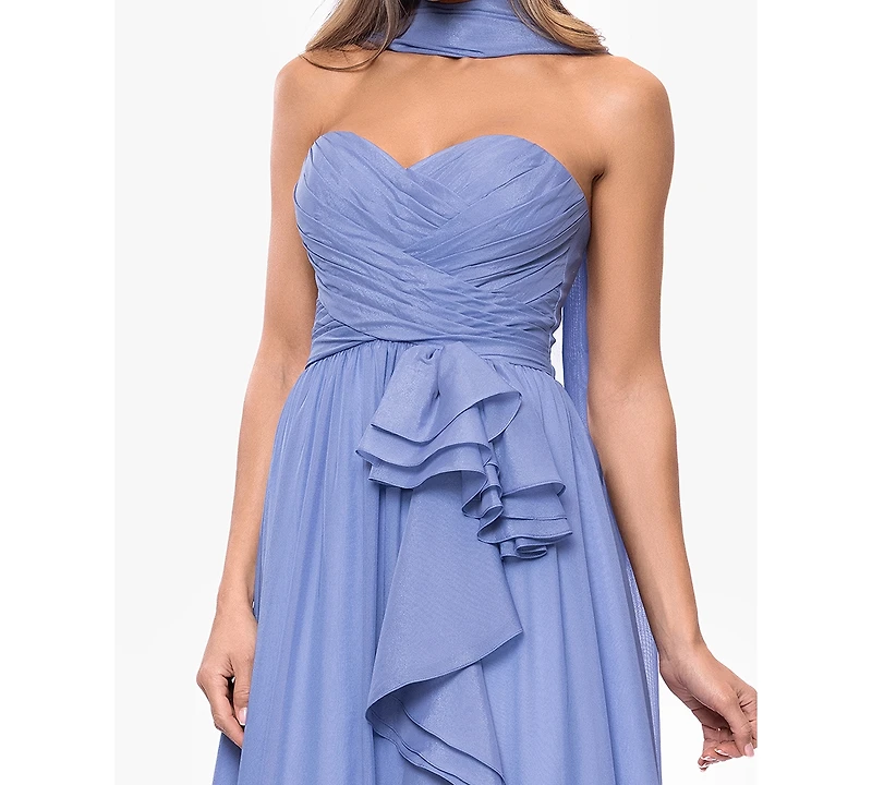 Xscape Women's Scarf Detail Strapless Gown