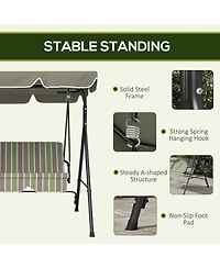 Outsunny Porch Swing Hammock Bench Chair, Steel 3-Seat, Canopy, Multi Color