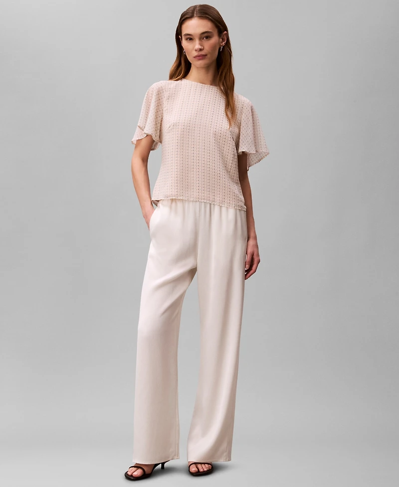 Calvin Klein Women's Printed Flutter-Sleeve Crewneck Top