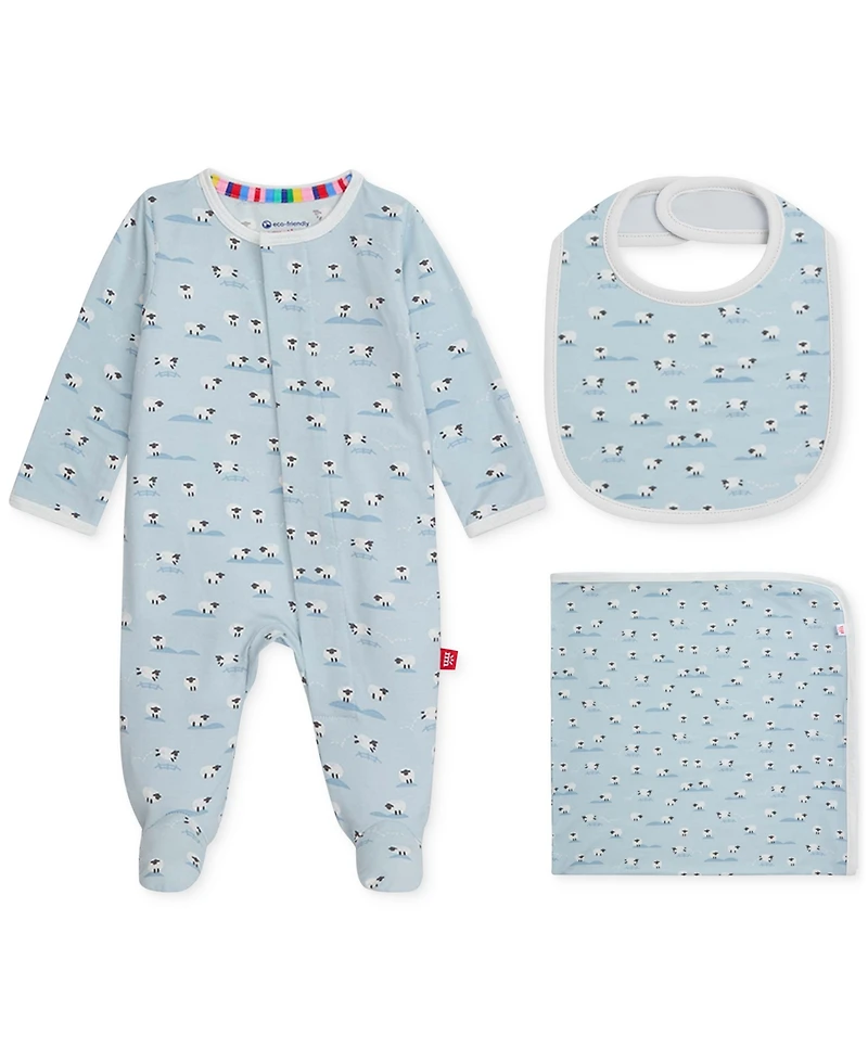 Magnetic Me Baby Boys' Footie, Reversible Bib, and Blanket Gift, 3-Piece Set