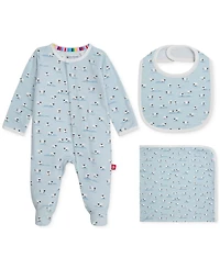 Magnetic Me Baby Boys' Footie, Reversible Bib, and Blanket Gift, 3-Piece Set