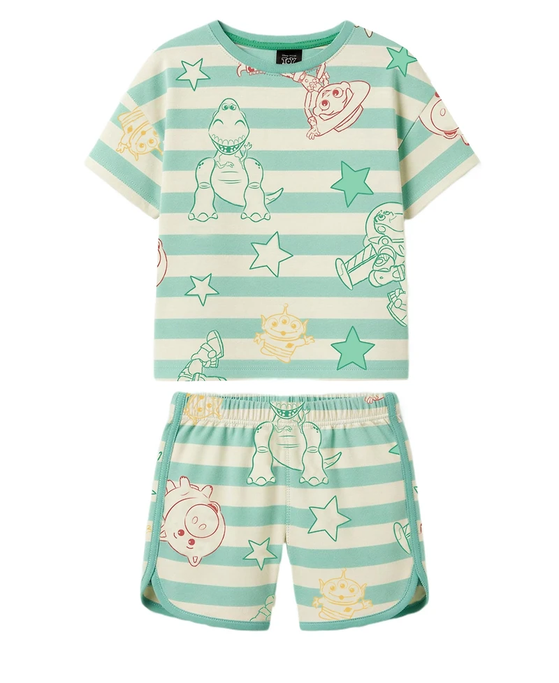 Toy Story Boys' 2T-5T Short-Sleeve T-Shirt and Stripe Shorts, 2-Piece Set
