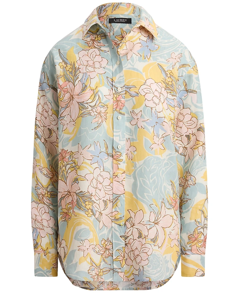Lauren Ralph Petite Floral-Print Collared Shirt