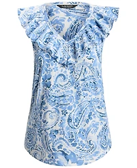 Lauren Ralph Lauren Petite Paisley-Print Ruffle-Trim Sleeveless Top