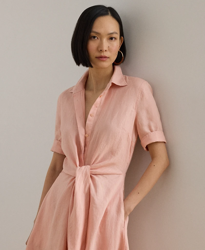 Lauren Ralph Petite 100% Linen Tie-Front Shirtdress