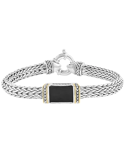 Effy Collection Men's Onyx Bracelet in Sterling Silver with 14k Yellow Gold