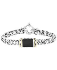 Effy Collection Men's Onyx Bracelet in Sterling Silver with 14k Yellow Gold