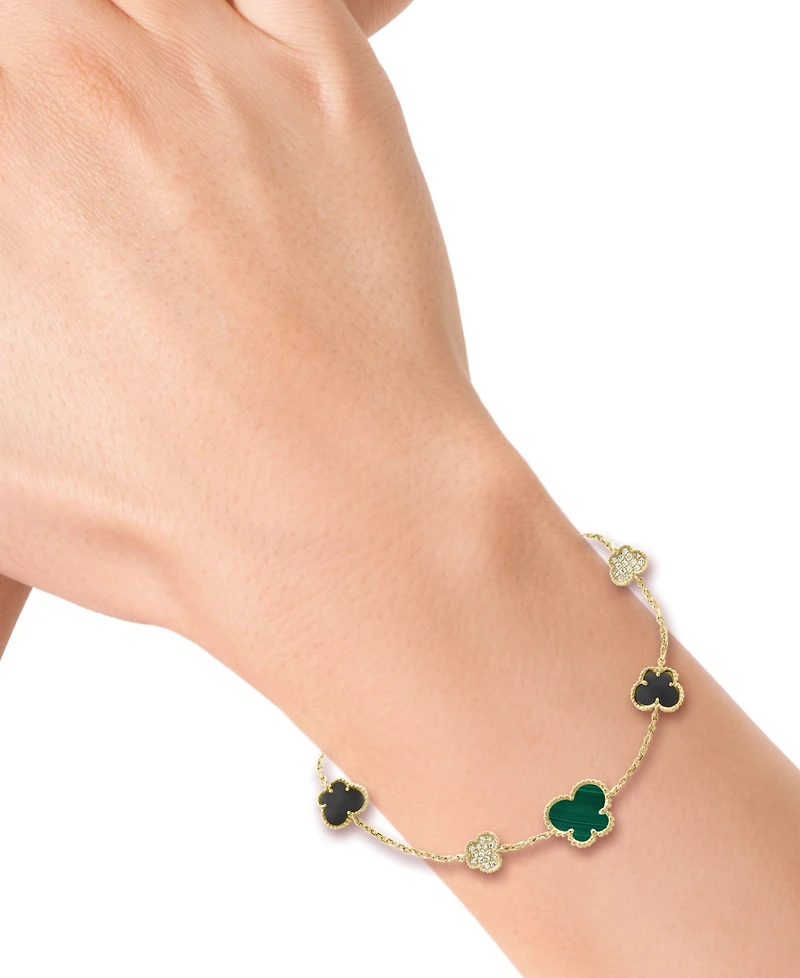 Effy Collection Malachite, Onyx & Diamond (1/10 ct. t.w.) Bracelet in 14k Yellow Gold