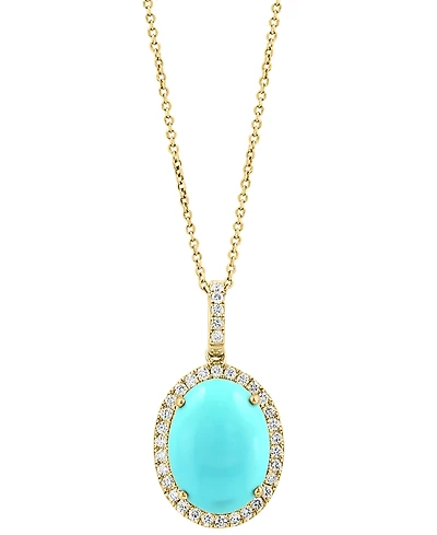 Effy Collection Diamond (1/5 ct. t.w.) and Turquoise Pendant Necklace in 14k Yellow Gold