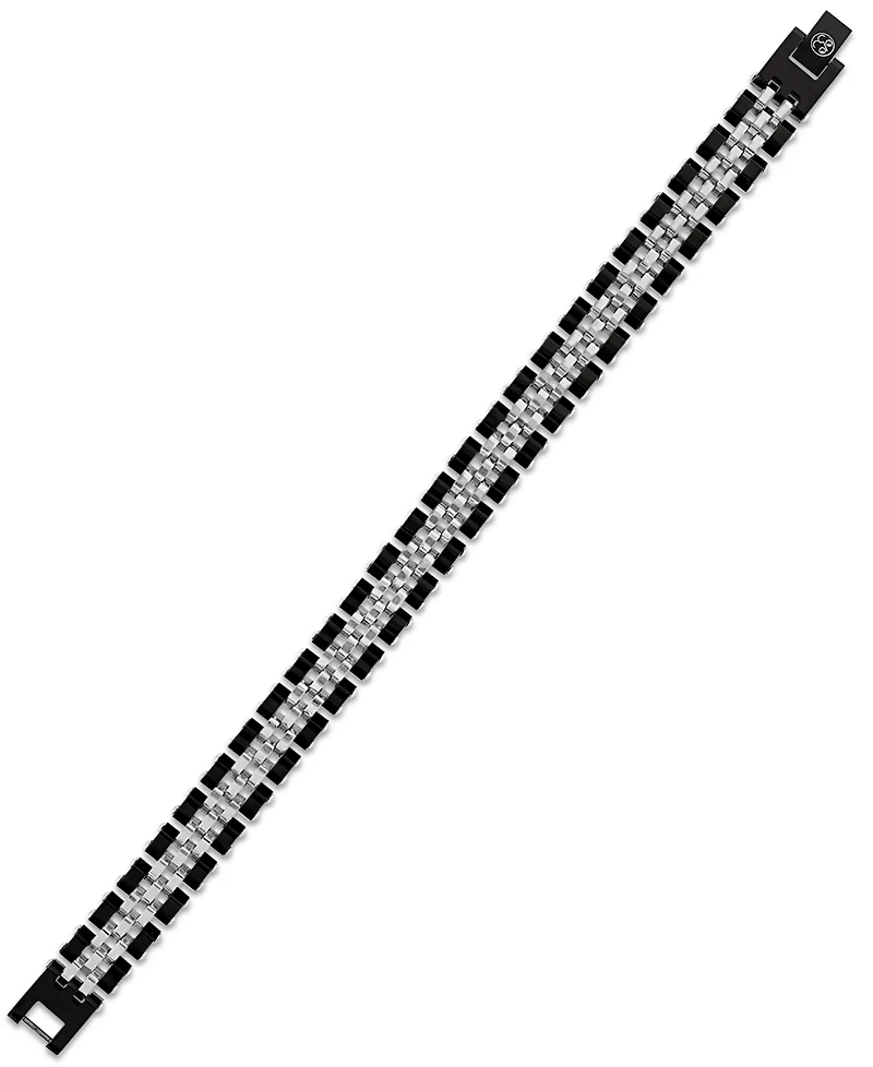 Esquire Men's Jewelry Polished Black and White Hexagon Link Bracelet in Stainless Steel