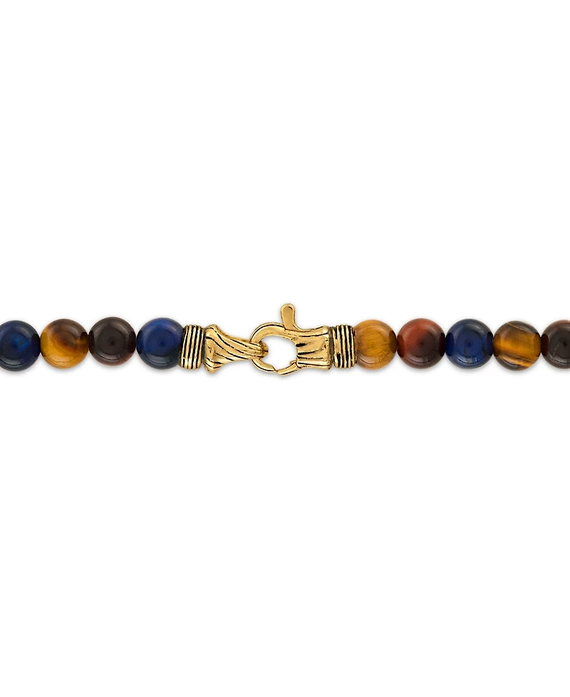 Esquire Men's Jewelry Tigers Eye Bead Necklace in 18k Yellow Gold-Plated Sterling Silver