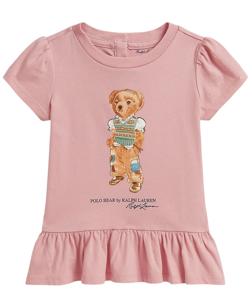 Ralph Lauren Baby Girls' Polo Bear Cotton Jersey Peplum Top