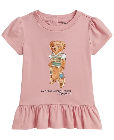 Ralph Lauren Baby Girls' Polo Bear Cotton Jersey Peplum Top