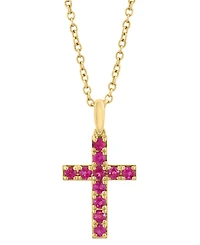 Effy Collection Ruby (1/2 ct. t.w.) Cross Pendant Necklace in 14k Yellow Gold
