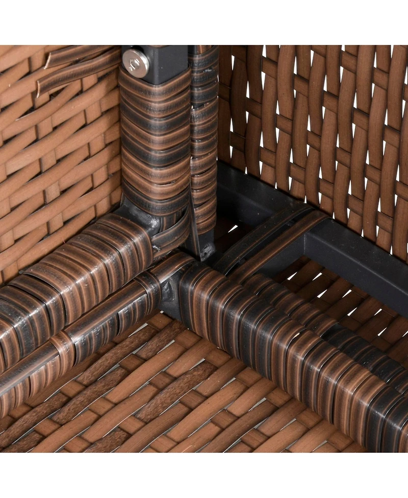 Outsunny 6 Pcs Patio Dining Set All Weather Rattan Wicker Furniture Set with Wood Grain Top Table and Soft Cushions, Beige