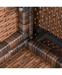 Outsunny 6 Pcs Patio Dining Set All Weather Rattan Wicker Furniture Set with Wood Grain Top Table and Soft Cushions, Beige