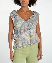 Liverpool Los Angeles Women's Flutter-Sleeve Draped Blouse