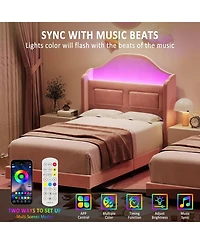 gaomon Upholstered Twin Bed Frame with Led Lights, Velvet Platform Wing Back Storage Headboard, Wood Slats Support, Easy Assembly