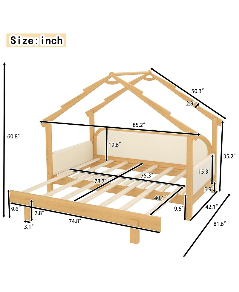 Streamdale Furniture Streamdale Twin Size Wood Treehouse Bed with Soft Cushion Rails