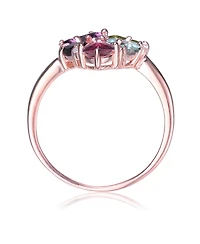 Stylish Sterling Silver 18K Rose Gold Plated with Multi-color Cubic Zirconia Top Ring